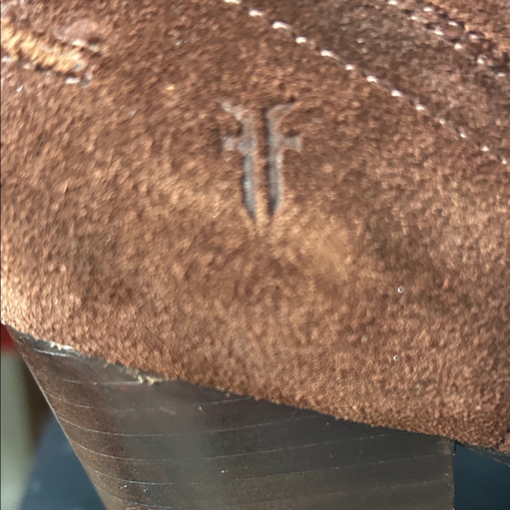 Frye Women's Chestnut Suede Heeled Boots. Size 10. - Picture 5 of 11